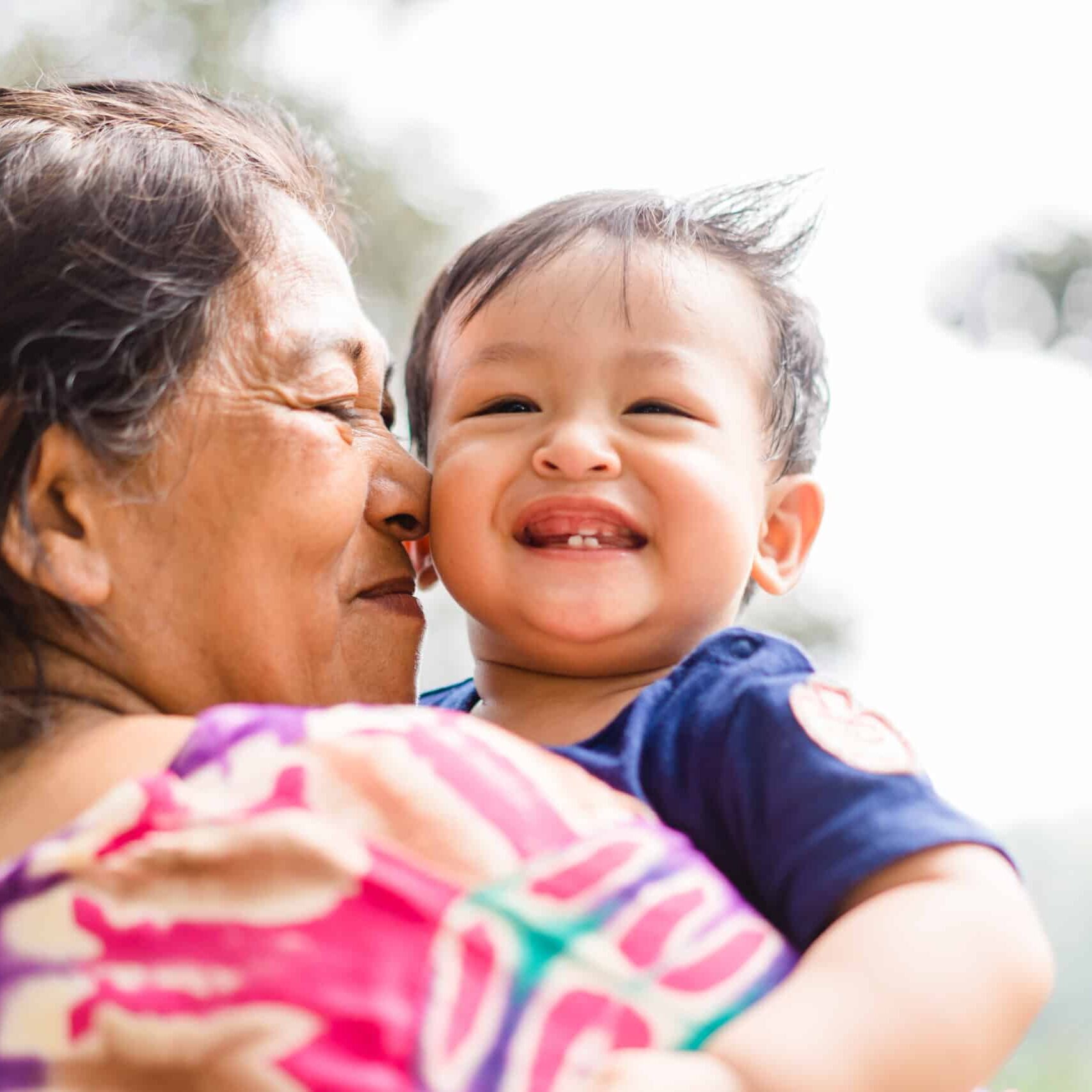 Grandmother and grandson are having a good time together